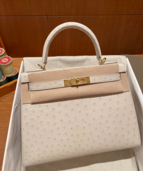 에르메스 켈리백28 화이트 금장 타조가죽